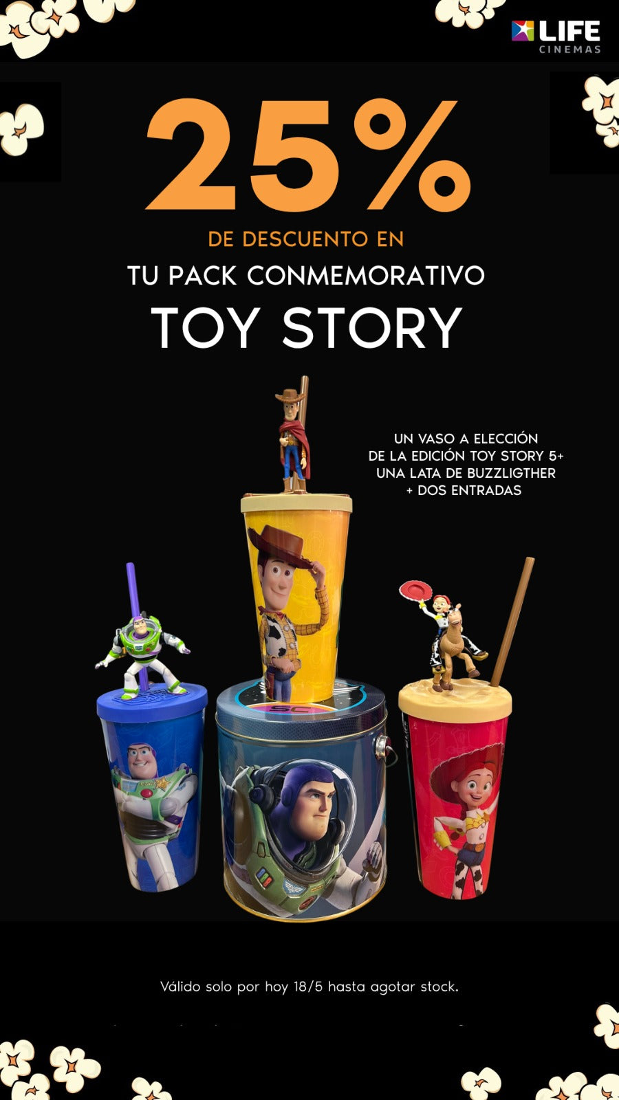 Pack especial: 2 entradas + Balde Lightyear + Vaso Toy Story 5